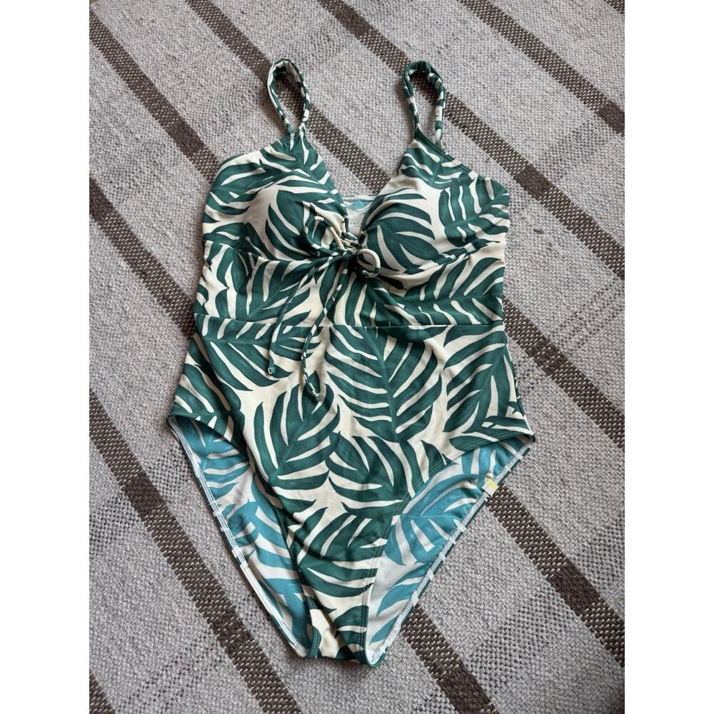 Summersalt The Cinched One Piece Swimsuit Paradise Palms 12 Green Tan Modest V